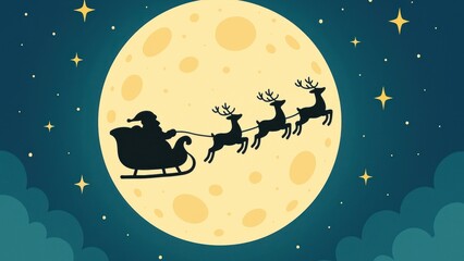 Santa flying across moonlit sky desktop wallpaper