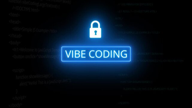 Businessperson vibe coding at desk with glowing blue java code, showing script runner and digital focus in secure tech. on neon line box background. 4k workspace