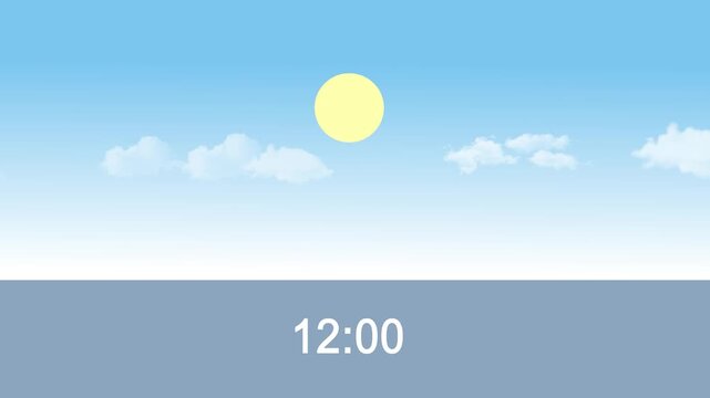 Timelapse animation of day and night cycle with fast moving clock. 4k video
