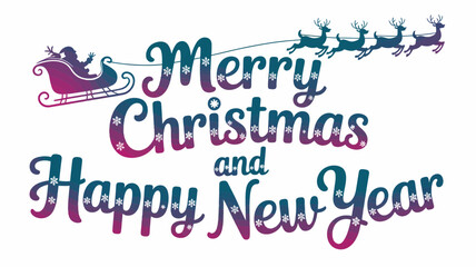 Merry christmas and happy new year greeting with santa sleigh and reindeer