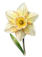 Obraz premium Elegant watercolor painting of a daffodil flower with stem and leaf, botanical art