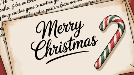 Merry christmas greeting with candy cane on vintage paper