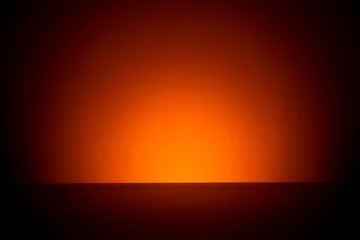 Fototapete Rund Rot Lila Abstract orange glow emerging from darkness, minimalist futuristic light horizon background  © Tommy