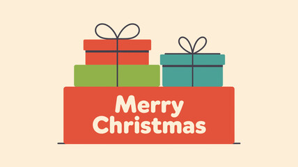 Stack of colorful christmas presents with merry christmas text