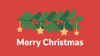 Merry christmas greeting with festive pine branch and star ornaments