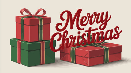 Festive merry christmas greeting with red and green gift boxes