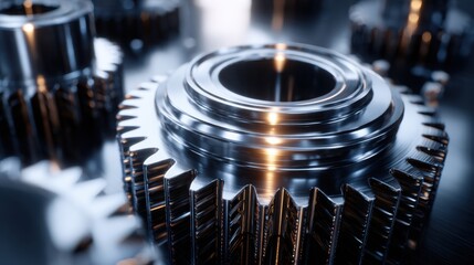 Close-up shot of interlocking metallic gears, representing industry and technological advancement