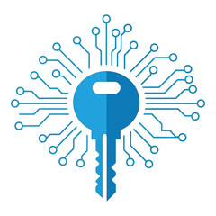 Digital key represents cyber security innovation and data protection technology concept vector