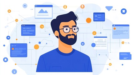 CRM, Customer relationship management concept: Customer network management and development of customer information exchange, social media, and digital online.