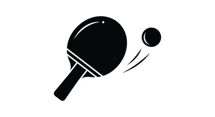 Dynamic silhouette of a table tennis paddle hitting a small ball in motion with motion lines silhouette