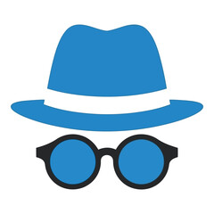Anonymous person icon featuring blue hat and round sunglasses for privacy and incognito concepts vector