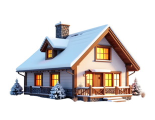 Cozy residential house with a snow covered roof.