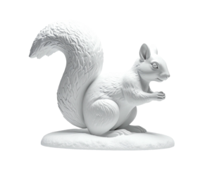 Elegant white ceramic squirrel sculpture isolated on a white background.