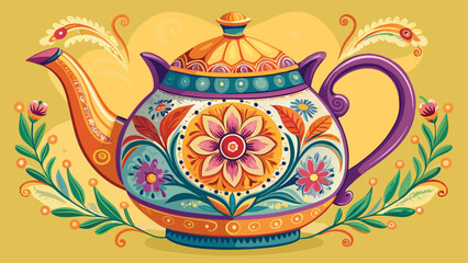 Very beautiful elegant floral teapot with intricate designs and vibrant colors, featuring delicate patterns and polished enamel finish, perfect for tea lovers and adding charm to any kitchen or tea 