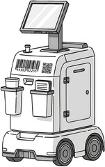 Autonomous Service Robot Black and White Illustration.