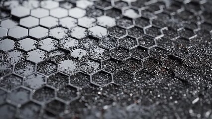 Corroding at the edges, the hexagonal pattern dissolves into noise.