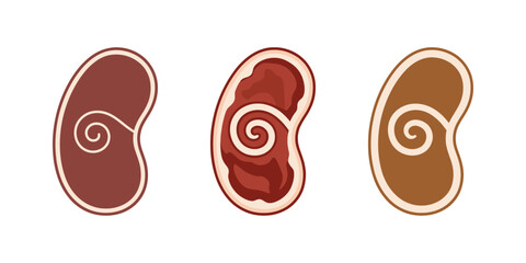 Minimalist Raw Meat Steak Icon Set: Butcher Shop Beef Cut Illustration. Plant-Based: Raw Meat Icon for Vegan Day Concept. Veganism Choice Icon: Symbolic Meat Cut Vector. Kidney Bean Shaped Food Icon.