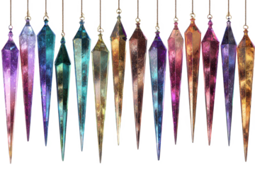 Collection of icicle ornaments hanging Christmas decorations in various colors holiday season design elements isolated on white