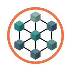 Obraz premium Interconnected 3D cubes forming a hexagonal grid within a circular gradient frame network isolated on a transparent background