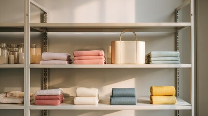 Shelves holding items that gives a warm, inviting feel
