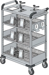 Commercial Metal Utility Cart on Wheels Illustration.