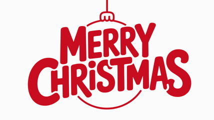Merry christmas text in red lettering inside a christmas ornament shape