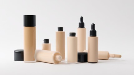 Cosmetic bottles, offering a variety of makeup products. The bottles are designed with different shapes and sizes, showcasing the diverse range of available cosmetics