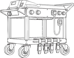 Detailed Illustration of a Commercial Gas Grill on Wheels.