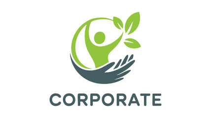Embrace green corporate logo with human figure and growing leaves represents growth and care vector