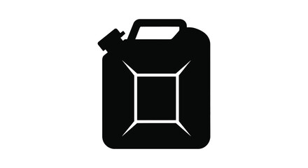 A stark black silhouette of a classic jerrycan fuel container with a handle and spout on a white background © nhpvect02