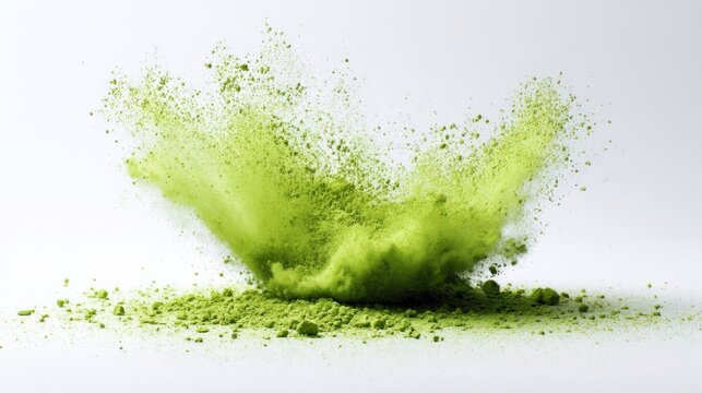 A captivating shot of a vibrant matcha powder explosion, showcasing the power and beauty of nature