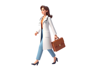A stylish female doctor doll walking confidently with her briefcase.
