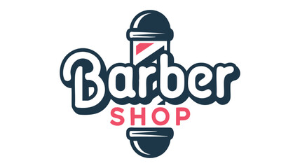 Retro barber shop logo featuring barber pole and stylized text vector