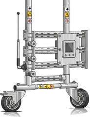 Industrial Equipment Trolley with Control Panel and Wheels.