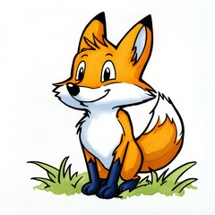 Obraz premium A charming cartoon fox smiling on green grass 