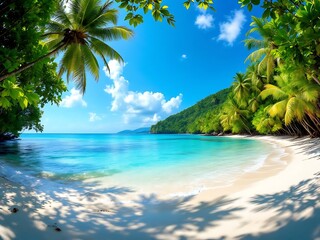 Idyllic Tropical Beach Scene with Palm Trees and Turquoise Water
