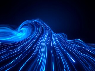 Abstract blue light streaks forming a flowing, organic wave on dark background