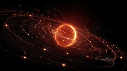 The Sun and its planetary system, radiating with a fiery glow