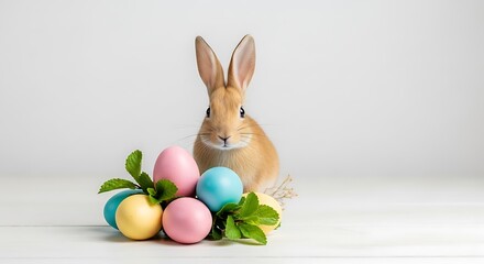 Easter Bunny with Colorful Eggs.