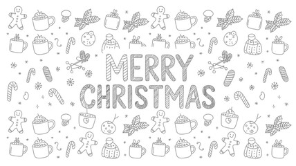 Obraz premium Hand drawn merry christmas doodles with festive icons