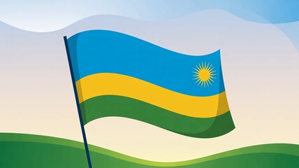 Celebrate Rwandan Pride with this Vibrant Flag Waving in the Breeze, Perfect for Patriotic Designs and National Events, Showcasing the Spirit of Rwanda