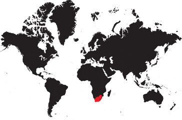 South Africa on the World Map Highlighted
