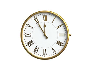 Fototapeta premium Elegant gold wall clock with Roman numerals showing the time.