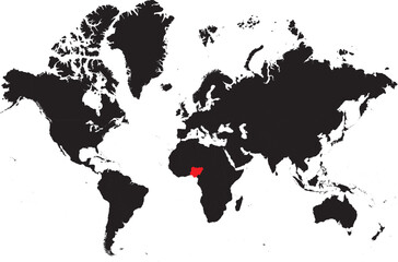 Nigeria on the World Map Highlighted