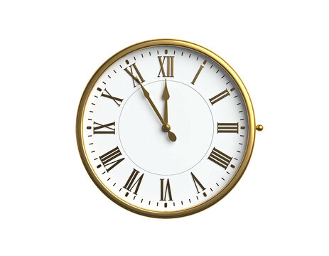 Elegant gold wall clock with Roman numerals showing the time. - Powered by Adobe