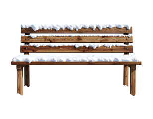 Rustic wooden park bench covered with a layer of fresh snow.
