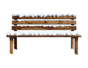 Rustic wooden park bench covered with a layer of fresh snow.