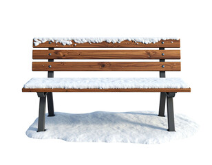 Wooden park bench covered with a layer of fresh white snow.