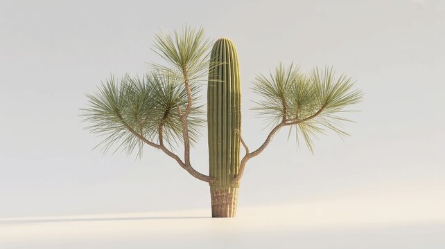 Striking saguaro cactus with yucca branches creates a serene desert vibe, perfect for southwest designs and arid landscape projects, conveying resilience