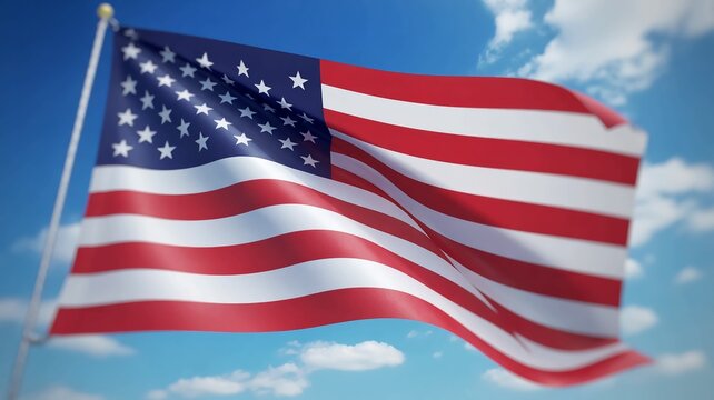 Fly the flag high this Independence Day with this vibrant American flag against a bright blue sky, perfect for patriotic celebrations and national pride